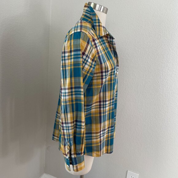 Foxcroft Appleseeds Womens 10 Wrinkle Free Plaid Button Up Shirt Shaped Fit Top - Picture 3 of 10